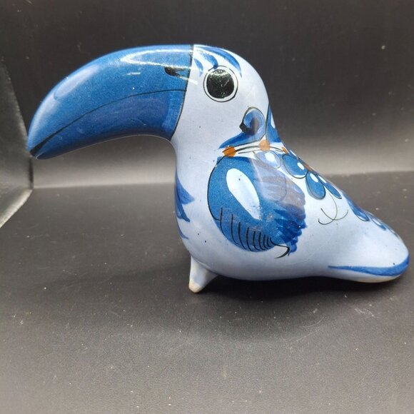 Ken Edwards Hand-Painted Mexican Ceramic Toucan Bird Figurine Floral Blue Brown - Picture 1 of 8